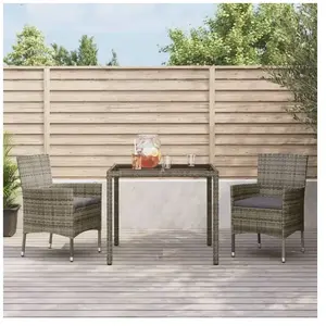vidaXL Ensemble à manger de jardin 3 pcs coussins gris résine tressée pas cher