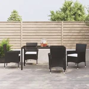 vidaXL Ensemble à manger de jardin coussins 5pcs Noir Résine tressée pas cher