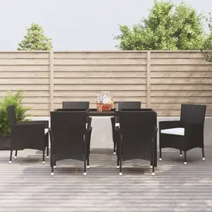 vidaXL Ensemble à manger de jardin coussins 7pcs Noir Résine tressée pas cher