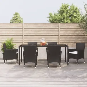 vidaXL Ensemble à manger de jardin coussins 7pcs Noir Résine tressée pas cher