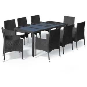 vidaXL Ensemble à manger jardin 9pcs et coussins noir résine tressée pas cher