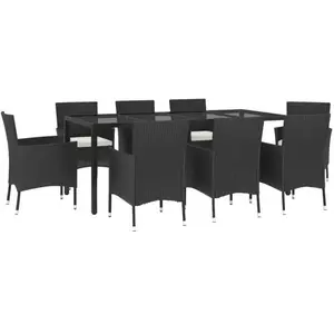 vidaXL Ensemble à manger jardin 9pcs et coussins noir résine tressée pas cher