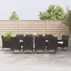 vidaXL Ensemble à manger de jardin 11 pcs coussins noir résine tressée pas cher