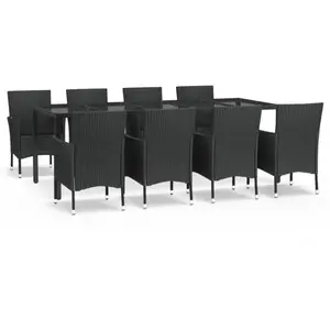 vidaXL Ensemble à manger jardin 9pcs et coussins noir résine tressée pas cher