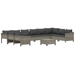 vidaXL Salon de jardin 11 pcs avec coussins Gris Résine tressée pas cher