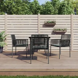 vidaXL Ensemble à manger de jardin coussins 5pcs noir rotin et acier pas cher