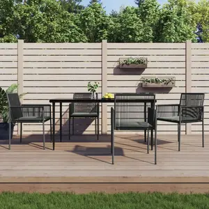 vidaXL Ensemble à manger de jardin coussins 5pcs noir rotin et acier pas cher