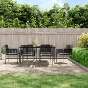 vidaXL Ensemble à manger de jardin coussins 7 pcs noir rotin et acier pas cher