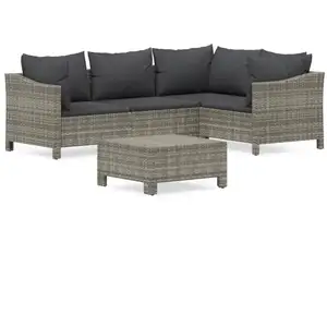 vidaXL Salon de jardin 5 pcs avec coussins Gris Résine tressée pas cher