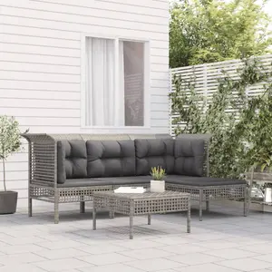 vidaXL Salon de jardin 5 pcs avec coussins Gris Résine tressée pas cher