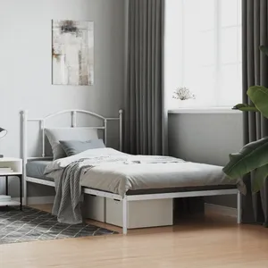 vidaXL Cadre de lit métal avec tête de lit blanc 107x203 cm pas cher