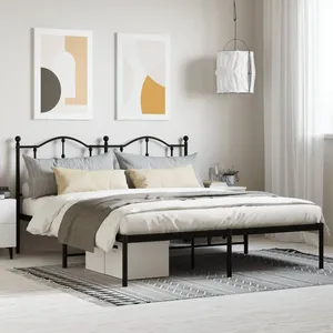 vidaXL Cadre de lit métal avec tête de lit noir 183x213 cm pas cher