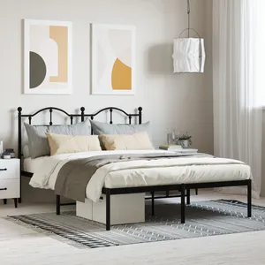vidaXL Cadre de lit métal avec tête de lit noir 140x200 cm pas cher
