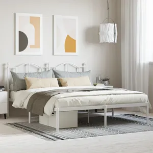 vidaXL Cadre de lit métal avec tête de lit blanc 180x200 cm pas cher
