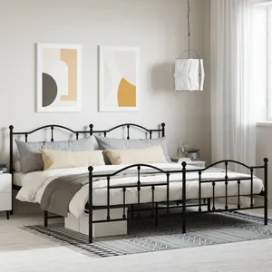 vidaXL Cadre de lit métal avec tête de lit/pied de lit noir 193x203 cm pas cher