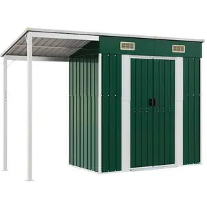 Comparateur de prix : vidaXL Abri de jardin avec toit prolongé vert 277x110,5x181 cm acier