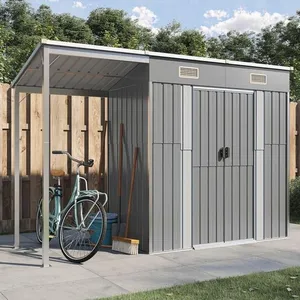 vidaXL Abri de jardin avec toit prolongé gris clair 277x110,5x181 cm pas cher