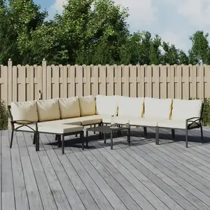 vidaXL Salon de jardin 9 pcs avec coussins sable acier pas cher