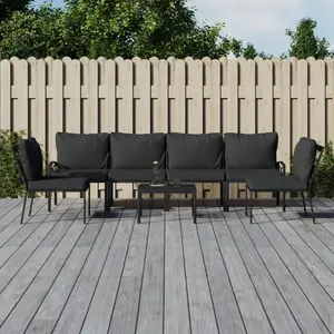 vidaXL Salon de jardin 7 pcs avec coussins gris bambou acier pas cher