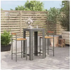vidaXL Ensemble de bar jardin 3 pcs gris poly rotin/bois massif acacia pas cher