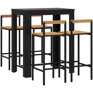 vidaXL Ensemble de bar jardin 5 pcs noir poly rotin/bois massif acacia pas cher