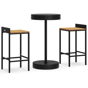 vidaXL Ensemble de bar jardin 3 pcs noir poly rotin/bois massif acacia pas cher