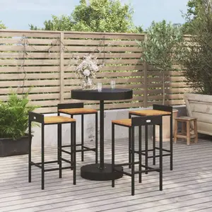 vidaXL Ensemble de bar jardin 5 pcs noir poly rotin/bois massif acacia pas cher