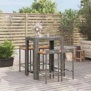 vidaXL Ensemble de bar jardin 5 pcs gris poly rotin/bois massif acacia pas cher