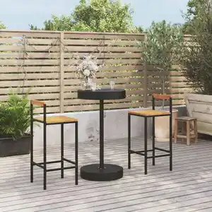 Comparateur de prix : vidaXL Ensemble de bar jardin 3 pcs noir poly rotin/bois massif acacia