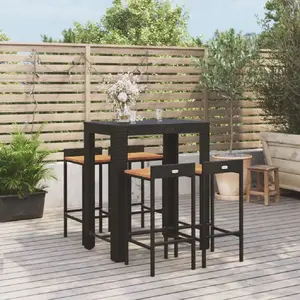vidaXL Ensemble de bar jardin 5 pcs noir poly rotin/bois massif acacia pas cher