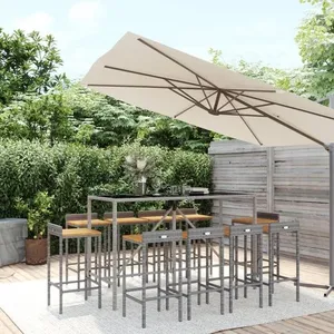 vidaXL Ensemble de bar jardin 11pcs gris poly rotin/bois massif acacia pas cher