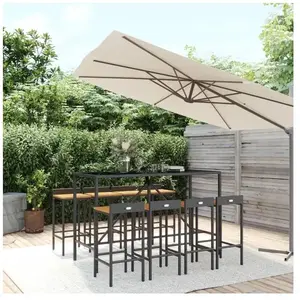 vidaXL Ensemble de bar jardin 9 pcs noir poly rotin/bois massif acacia pas cher