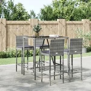 vidaXL Ensemble de bar de jardin 5 pcs avec coussins gris poly rotin pas cher