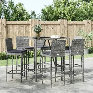 vidaXL Ensemble de bar de jardin 7 pcs avec coussins gris poly rotin pas cher