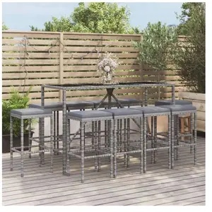 Comparateur de prix : vidaXL Ensemble de bar de jardin 11 pcs avec coussins gris poly rotin