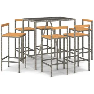 vidaXL Ensemble de bar jardin 7 pcs gris poly rotin/bois massif acacia pas cher