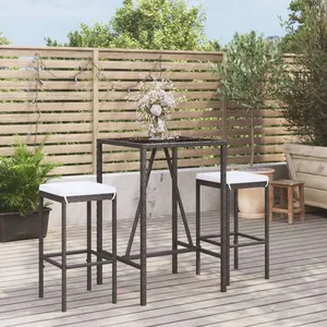 vidaXL Ensemble de bar de jardin 3 pcs avec coussins noir poly rotin pas cher