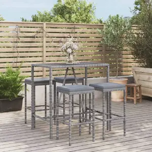 vidaXL Ensemble de bar de jardin 5 pcs avec coussins gris poly rotin pas cher