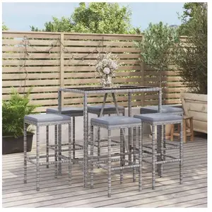 vidaXL Ensemble de bar de jardin 7 pcs avec coussins gris poly rotin