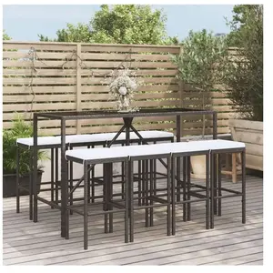 vidaXL Ensemble de bar de jardin 9 pcs avec coussins noir poly rotin pas cher