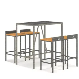 vidaXL Ensemble de bar jardin 5 pcs gris poly rotin/bois massif acacia pas cher