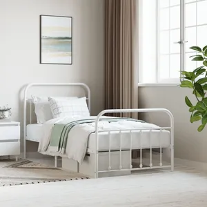 vidaXL Cadre de lit métal avec tête de lit/pied de lit blanc 100x190cm pas cher