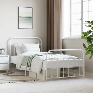 vidaXL Cadre de lit métal avec tête de lit/pied de lit blanc 107x203cm pas cher