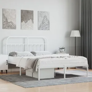 vidaXL Cadre de lit métal avec tête de lit blanc 135x190 cm pas cher