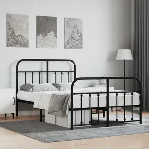 vidaXL Cadre de lit métal avec tête de lit/pied de lit noir 120x200 cm pas cher