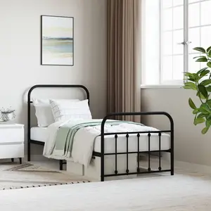 vidaXL Cadre de lit métal avec tête de lit/pied de lit noir 90x190 cm pas cher