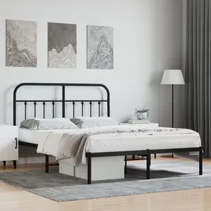 vidaXL Cadre de lit métal avec tête de lit noir 150x200 cm pas cher