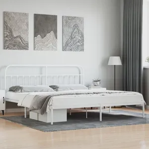 vidaXL Cadre de lit métal avec tête de lit blanc 193x203 cm pas cher