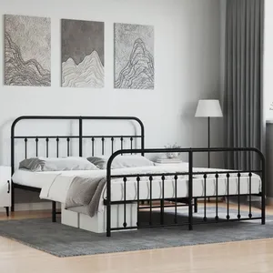 vidaXL Cadre de lit métal avec tête de lit/pied de lit noir 183x213 cm pas cher