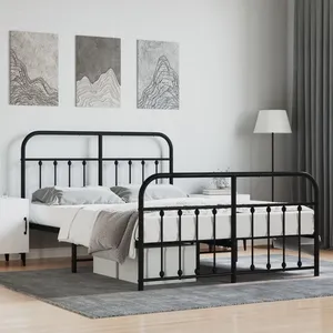 vidaXL Cadre de lit métal avec tête de lit/pied de lit noir 140x200 cm pas cher